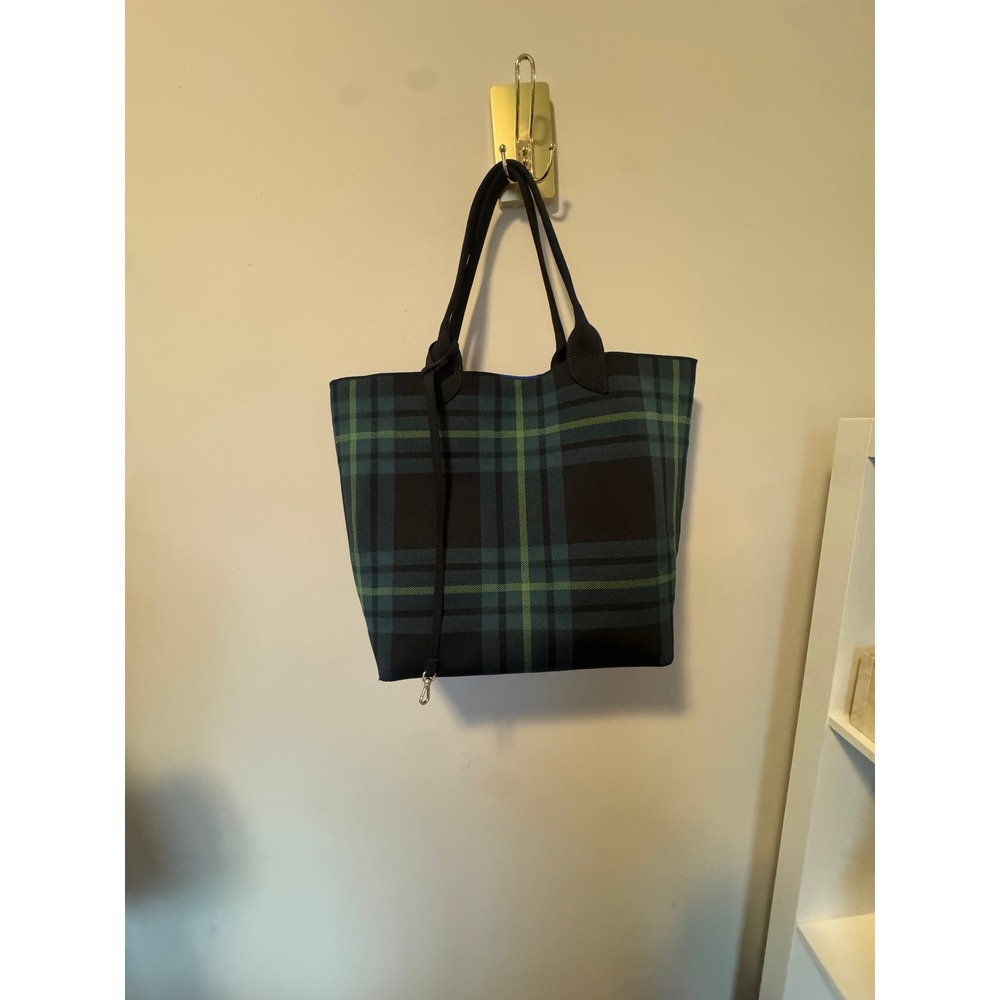 Rothy's The Essential Tote Green Plaid Sustainable Knit Shoulder Bag - Picture 3 of 8